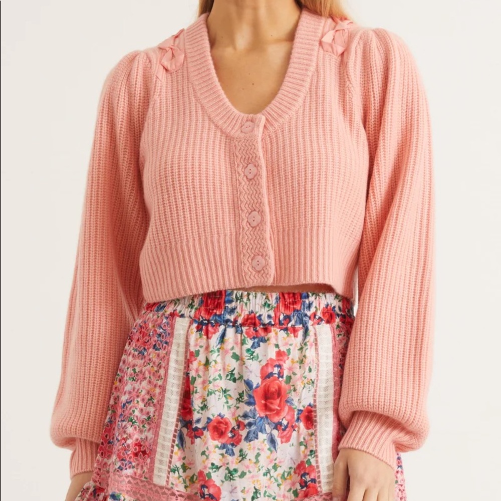 LOVESHACKFANCY Branton Cropped Cardigan in Rosebud